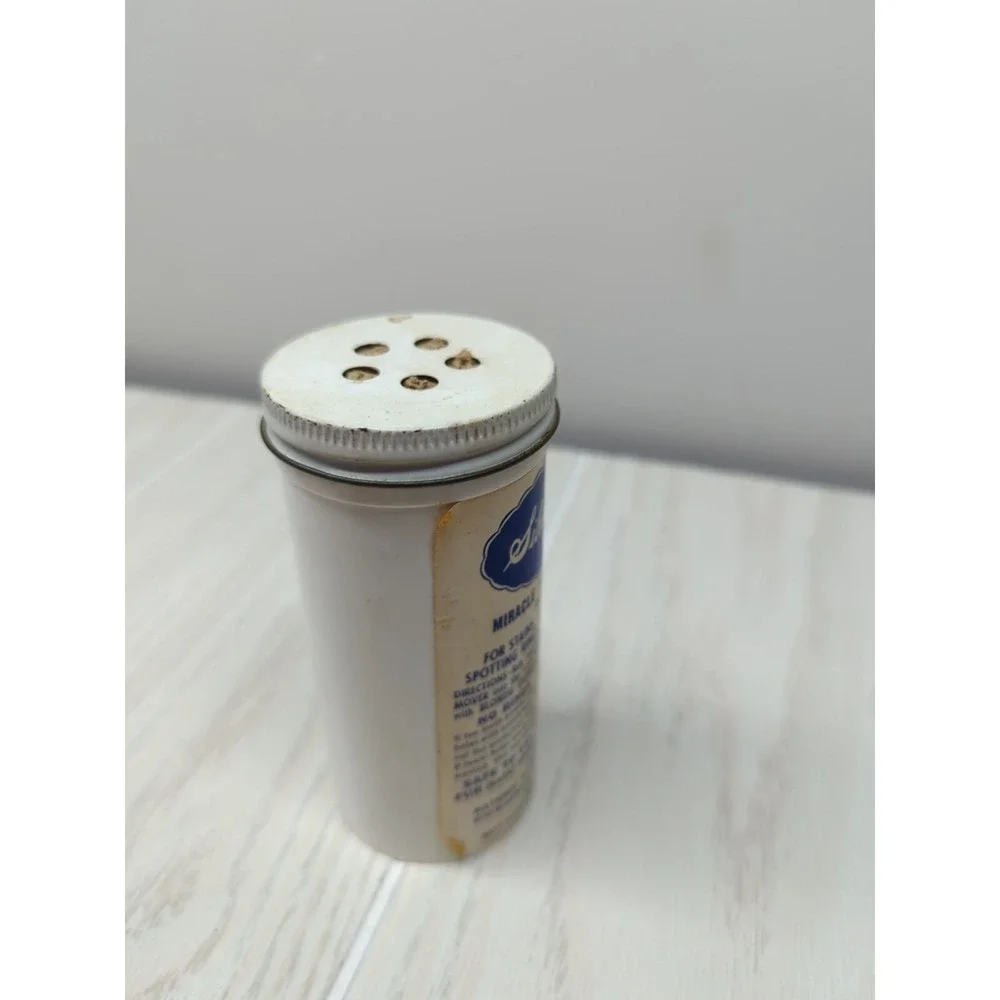vintage Silver Label miracle‎ hat spot remover powder canister advertising decor